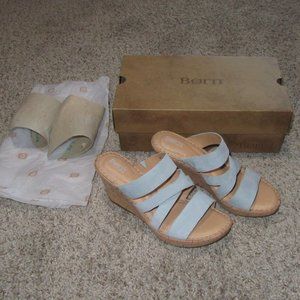 Women's Light Blue Born Leather Cork Wedge Sandal Size 8 M NIB. $59.99